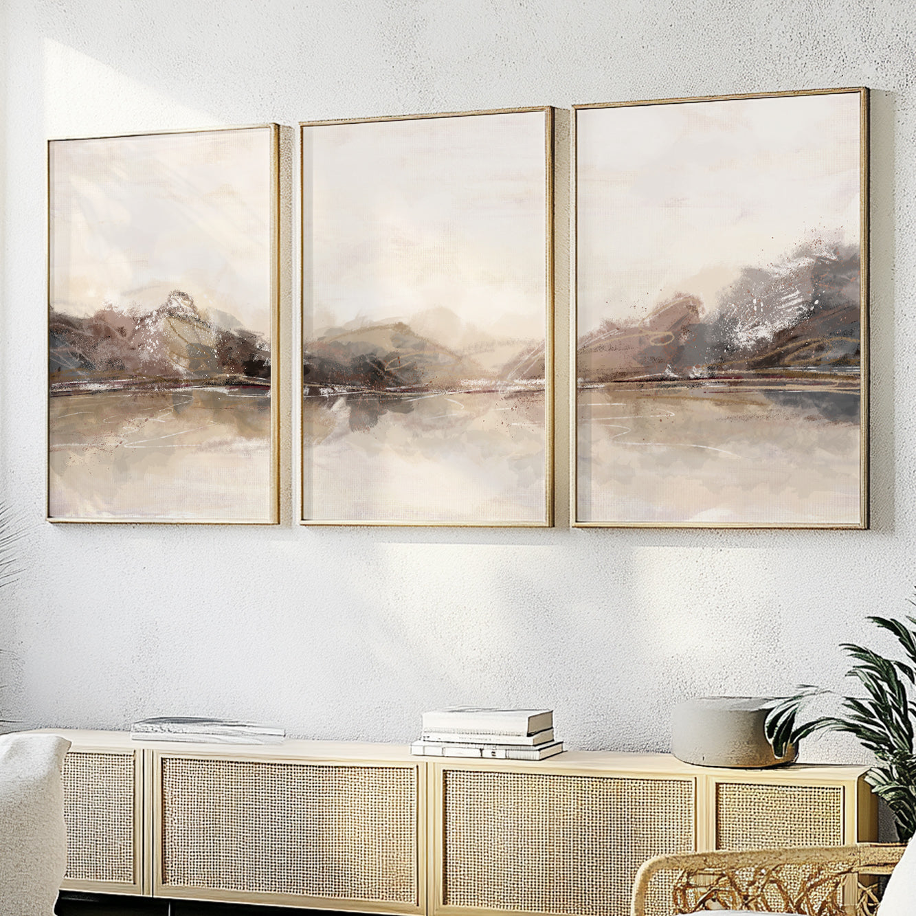 Minimalist Abstract Landscape Wall Art Set of 3 – Above Bed Decor, Aesthetic Room Painting