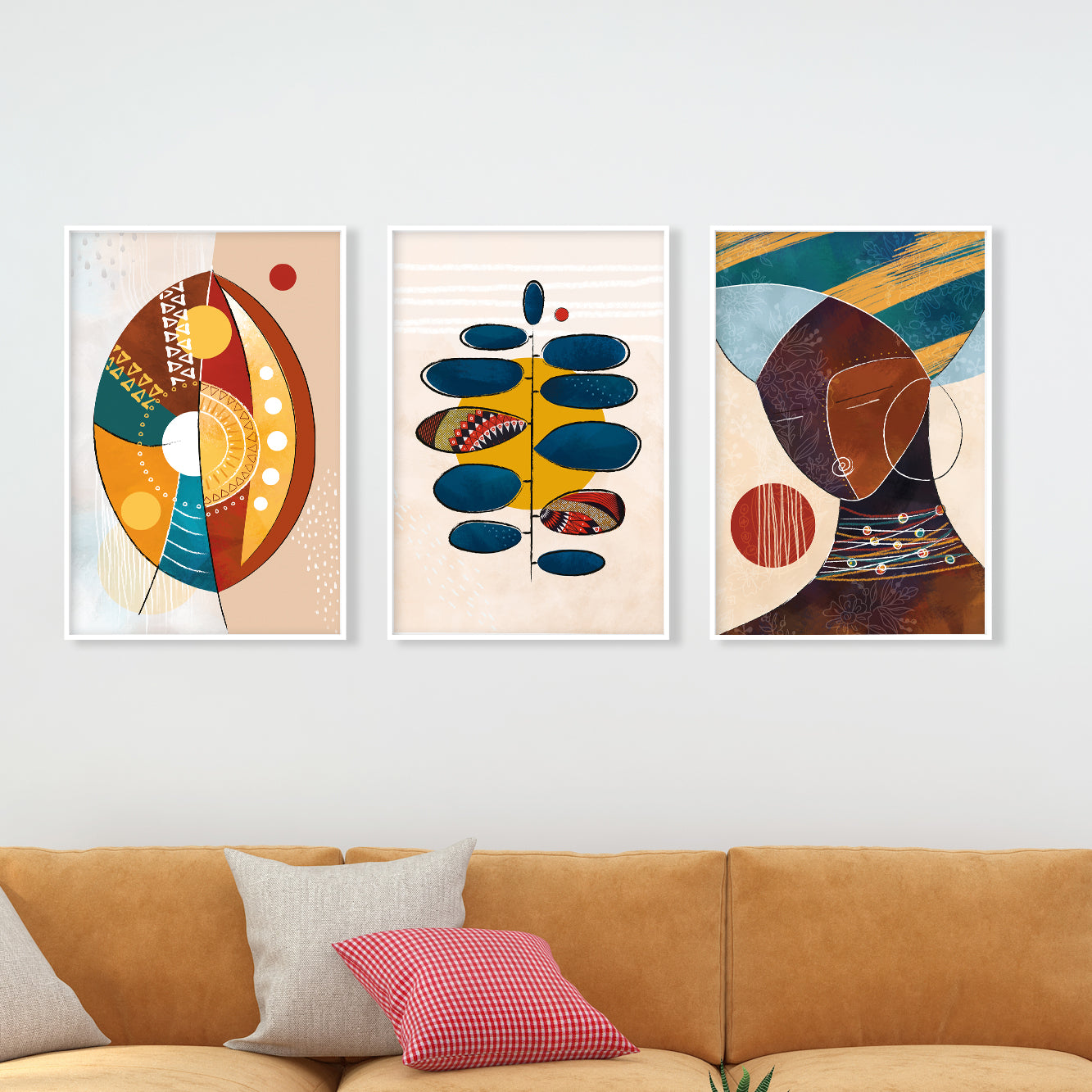 Modern Colorful African Art Set of 3 Prints: Abstract Black Woman Gallery, Minimalist Above Bed Decor