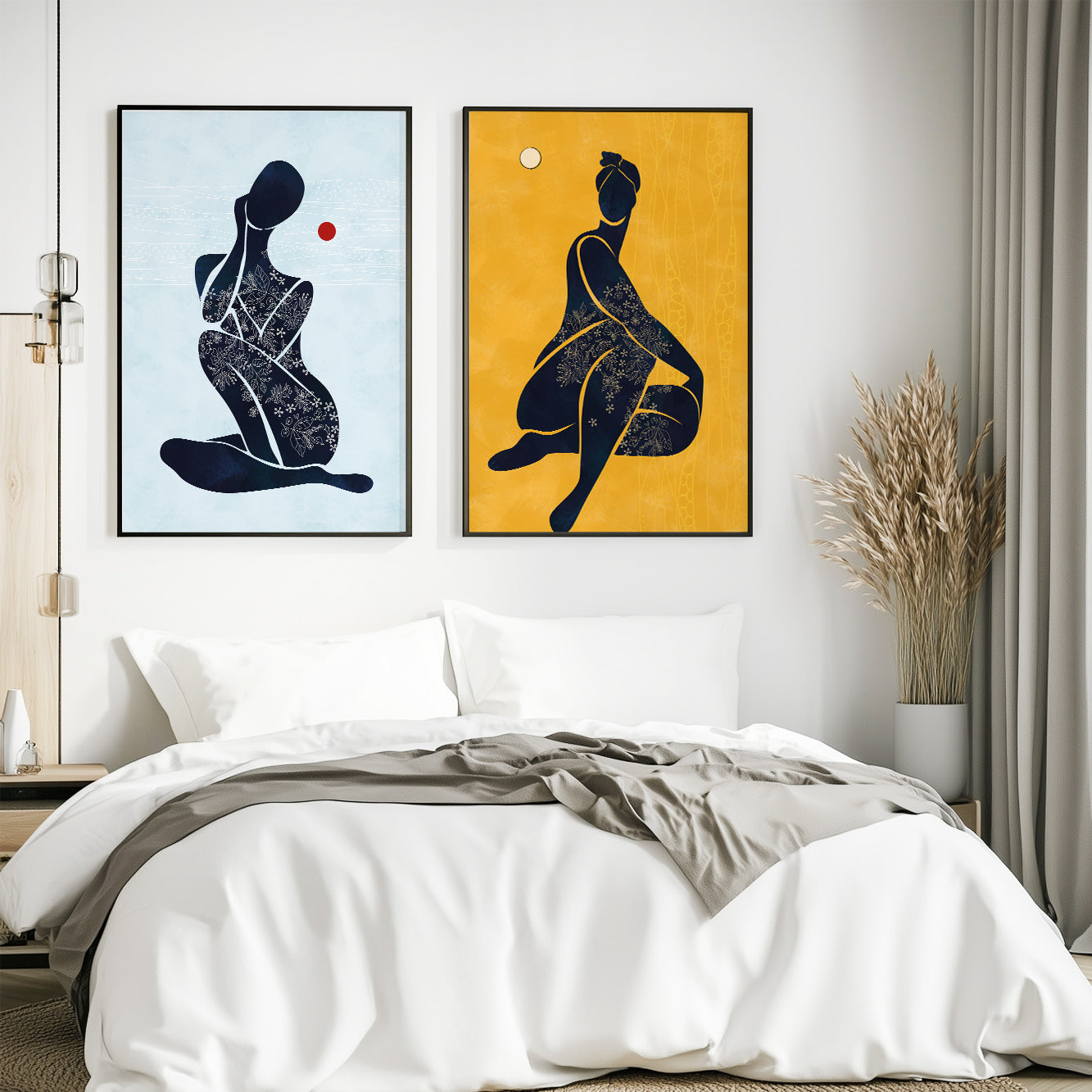 Set of 2 modern black female art prints, minimalist African American artwork for stylish home decor