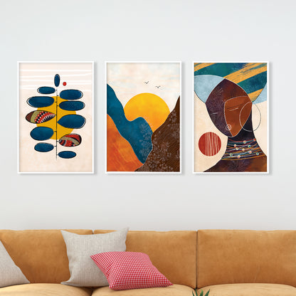 Colorful African American art set of 3 – black woman extra large wall art, modern gallery decor for living room or bedroom