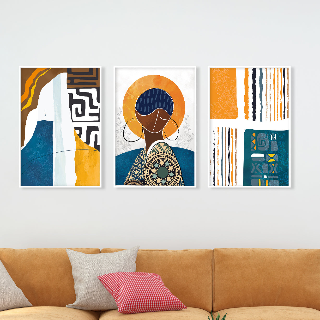 Set of 3 modern African American prints, abstract black art for vibrant gallery wall decor