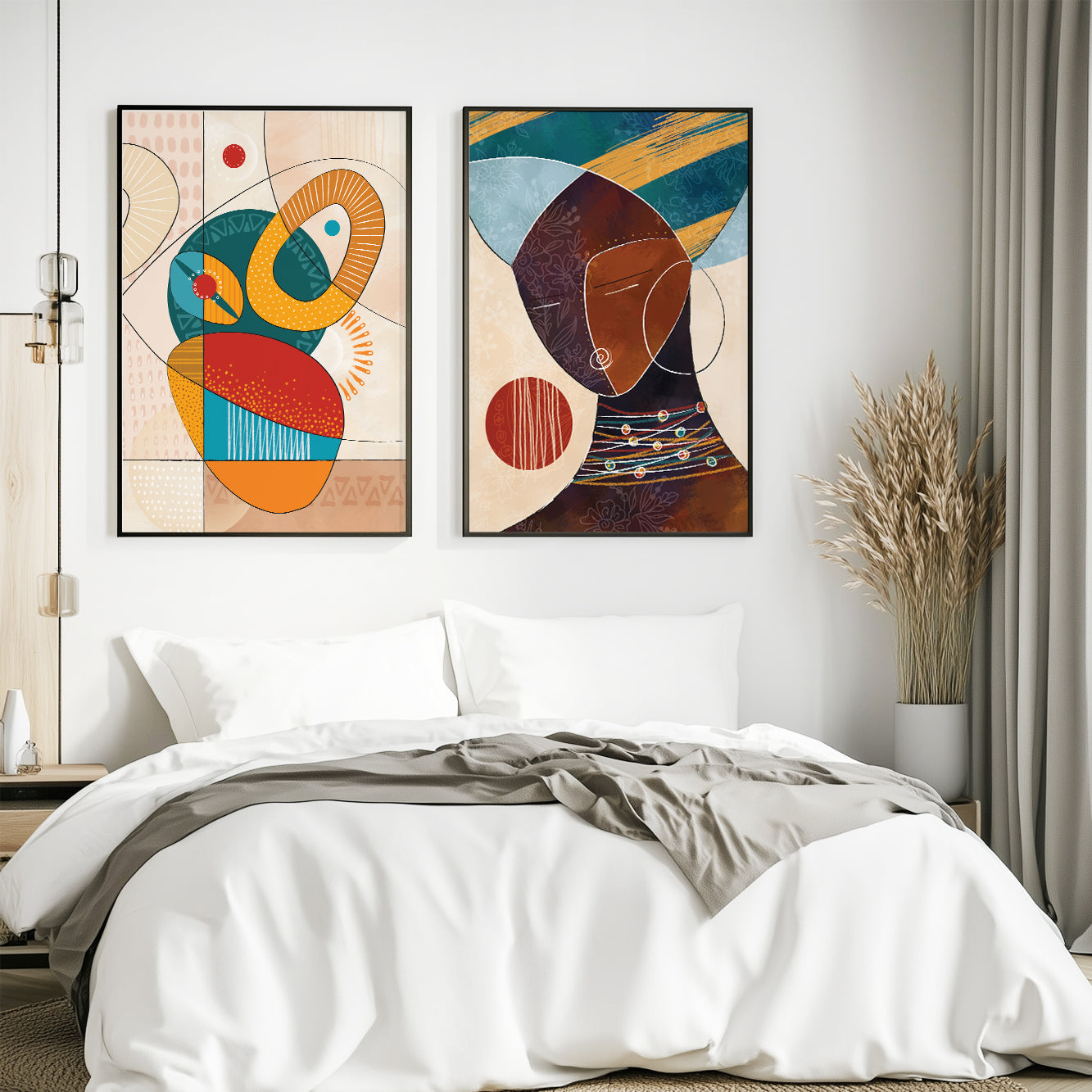 Set of 2 African American art prints – modern black woman portrait, colorful aesthetic room decor