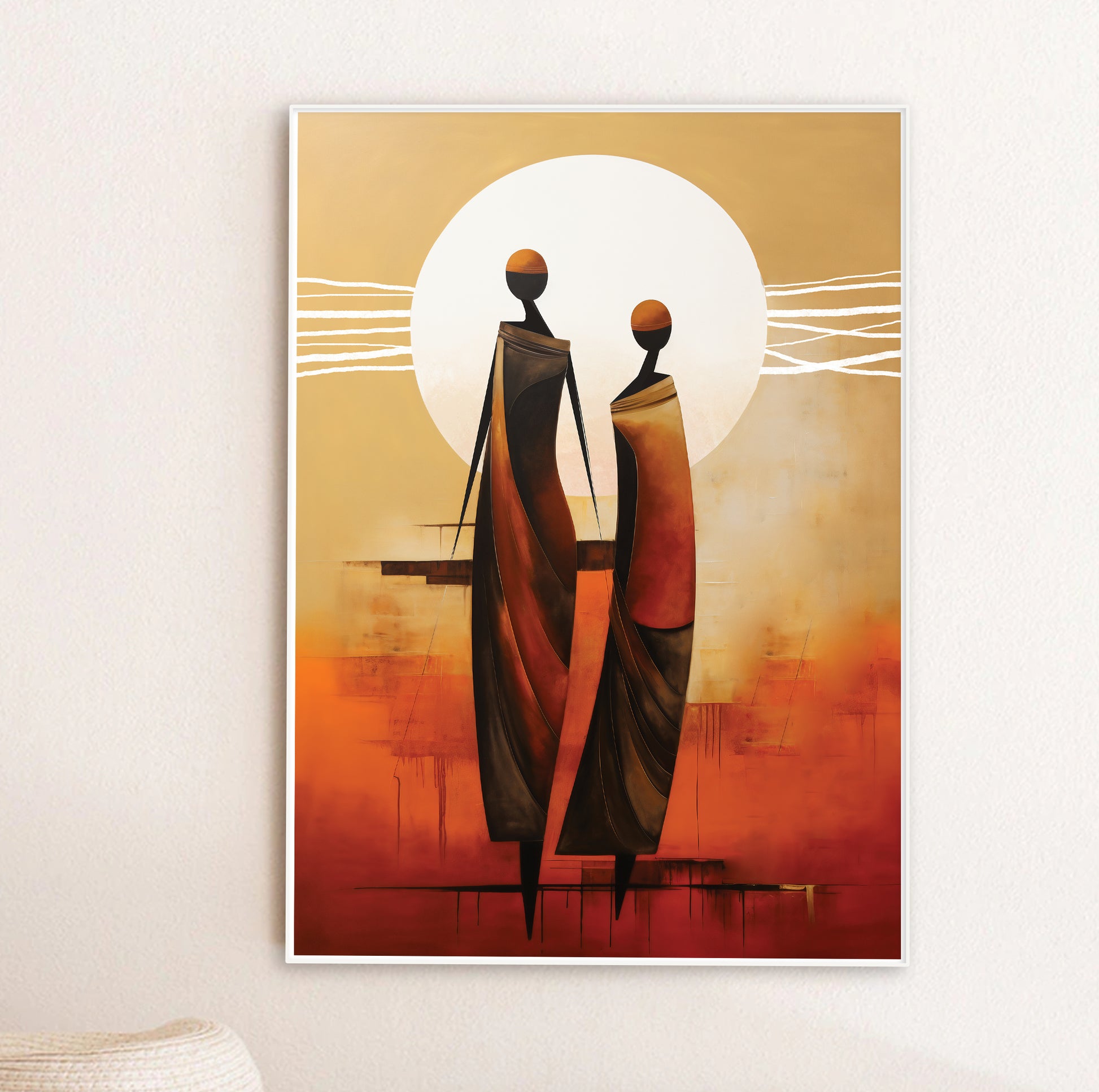 Neutral African wall art print – contemporary abstract female figures, extra large minimalist poster, ethnic home decor gift