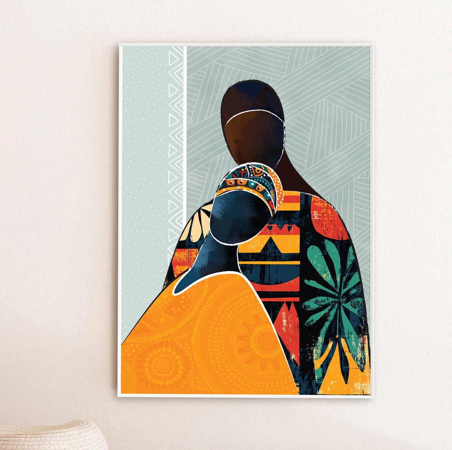 Modern abstract African couple silhouette – colorful black lovers print for bedroom decor