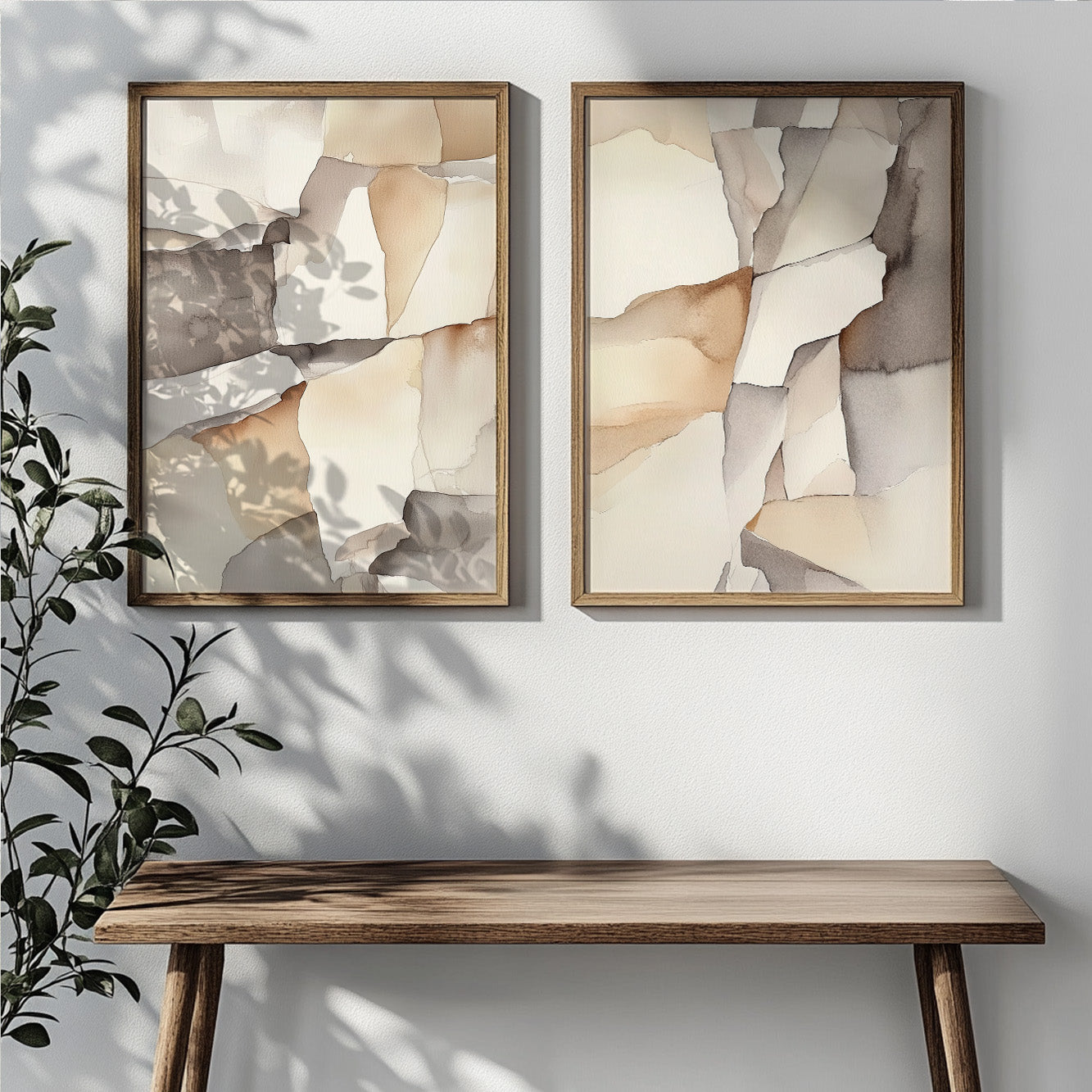 Neutral Abstract Art Set of 2 – Modern Minimalist Nordic Decor