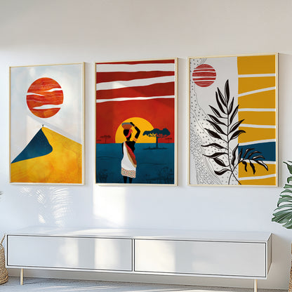 Contemporary minimalist African art set, 3 black woman posters for modern home