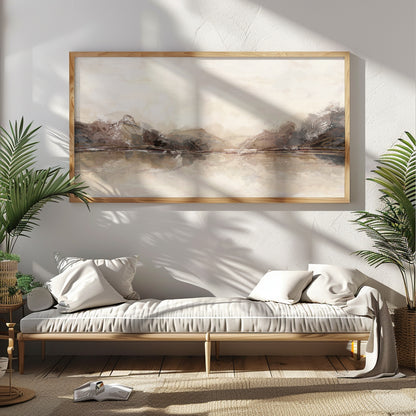 Panorama Neutrale Abstrakte Kunst – Minimalistischer Beige Japandi Druck