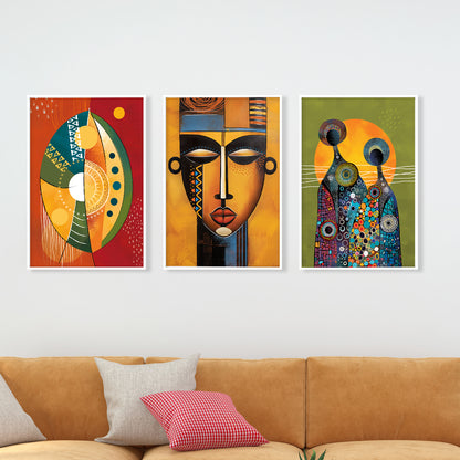 Colorful minimalist African American art set of 3, black wall art and ethnic gallery wall set for home decor