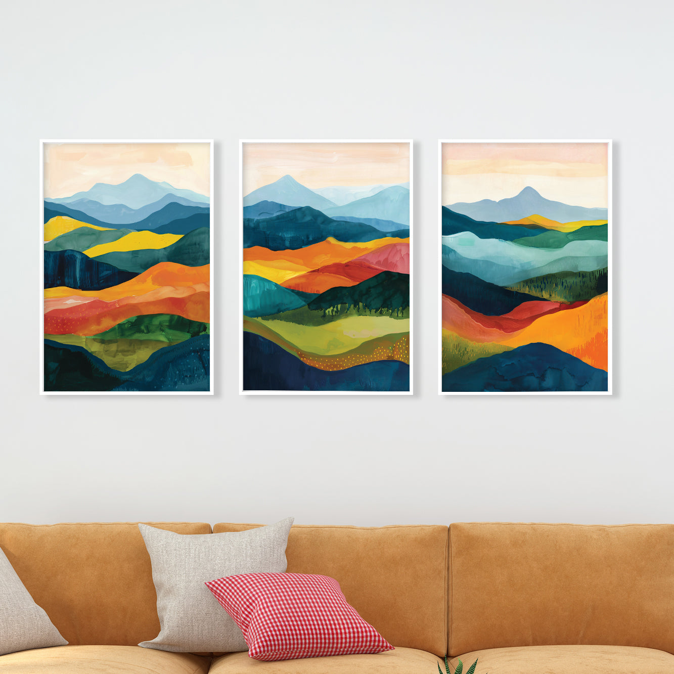 Colorful Geometric Mountains Wall Art – Set of 3 Contemporary Prints