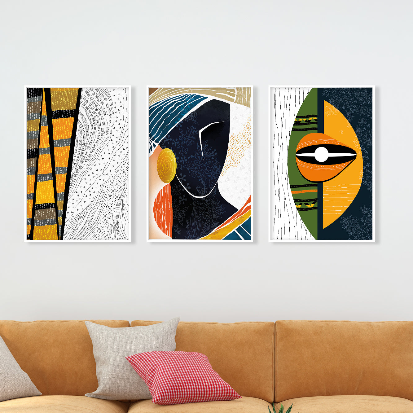 Modern black woman portrait set – 3-piece colorful African American art for contemporary home decoration