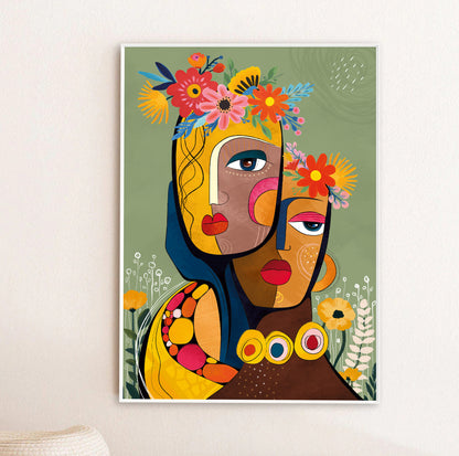 Contemporary black woman wall art – modern African American portrait print, colorful aesthetic decor for living room or office