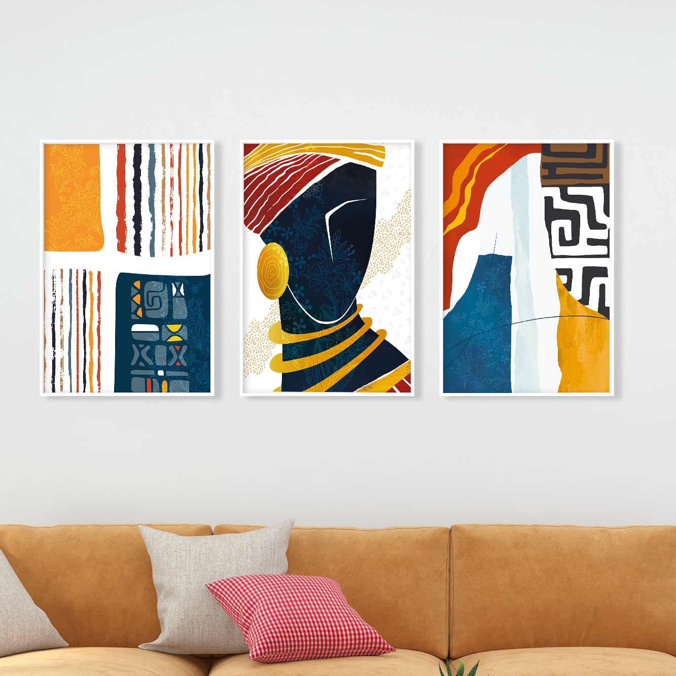 Modern African Abstract Art Set of 3 – Colorful Black Woman Prints for Living Room