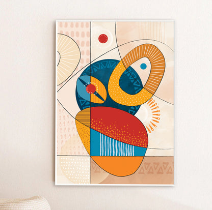 Simple living room African wall art – modern abstract print, colorful ethnic pattern poster