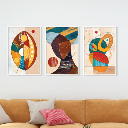 Set of 3 modern African American prints, abstract ethnic black women portraits for home decor