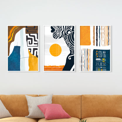 Contemporary African art set of 3, minimalist black woman prints for elegant above bed decor