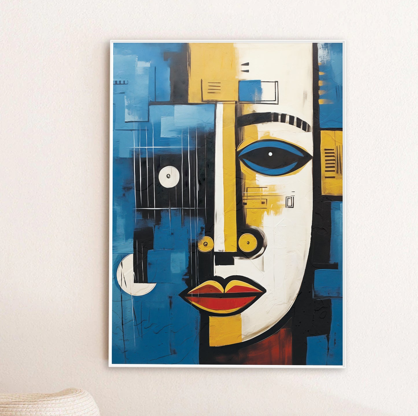 Modern African American art – navy blue and yellow abstract wall print for living room