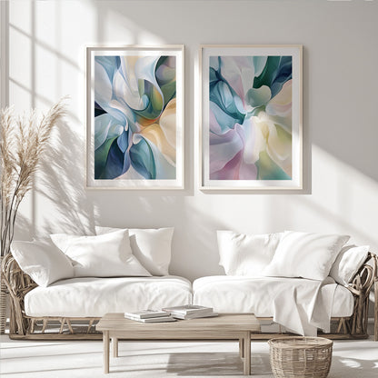 Minimalist Japandi Wall Art – Pastel Blue and Pink Abstract Brush Stroke Prints