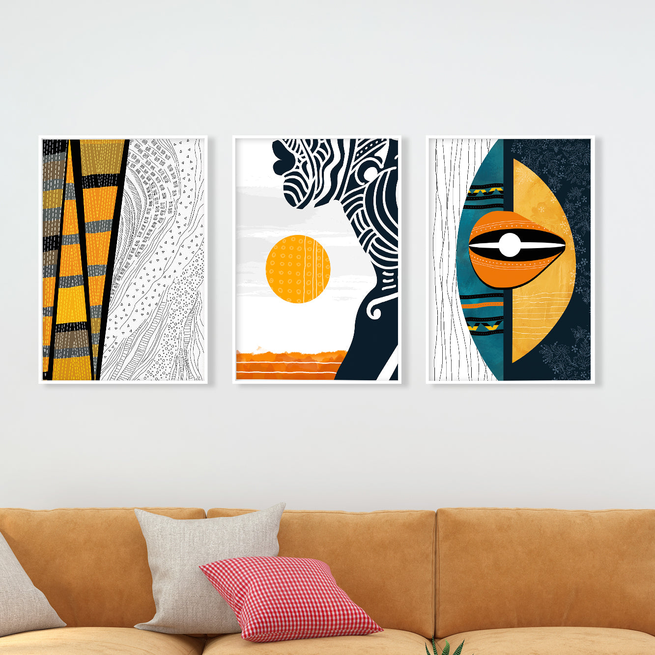 Set of 3 abstract African art prints, modern black woman portrait for stylish home and room decor