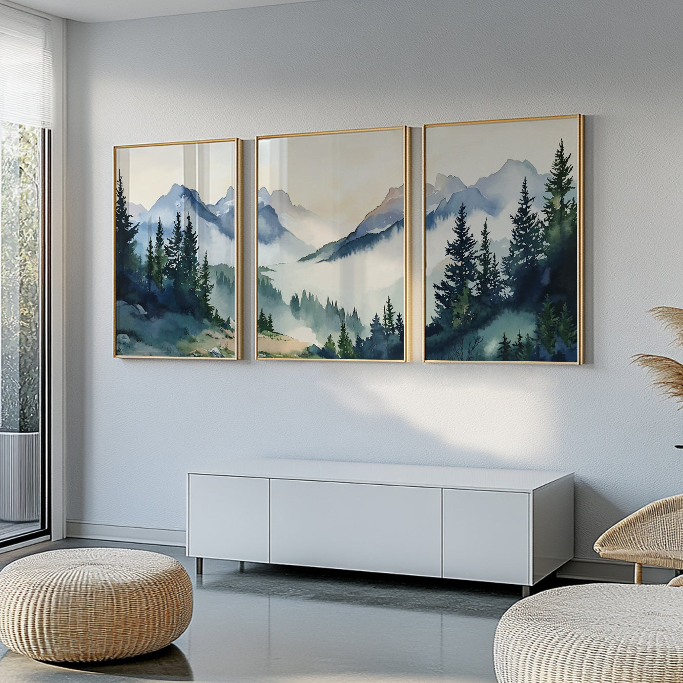 Forest Landscape Mountain Wall Art Set of 3 – Nature Print Set for Home