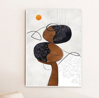 Neutral tones African art print – contemporary abstract black woman portrait, minimalist home decor