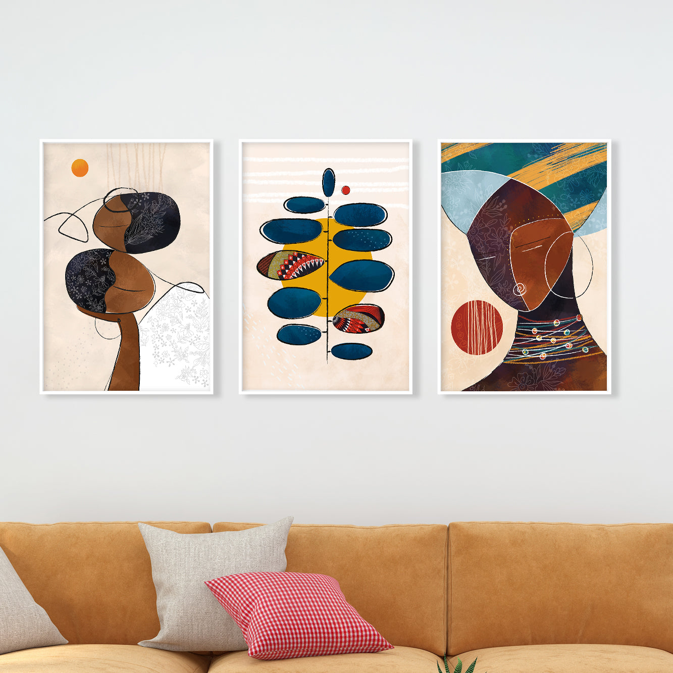 Colorful abstract black couple art set – modern African American wall prints, contemporary minimalist bedroom decor