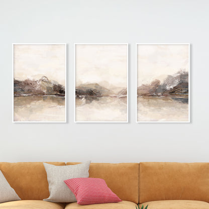 Modern Abstract Gallery Wall Set of 3 Prints – Minimalist Landscape Painting, Aesthetic Room Art