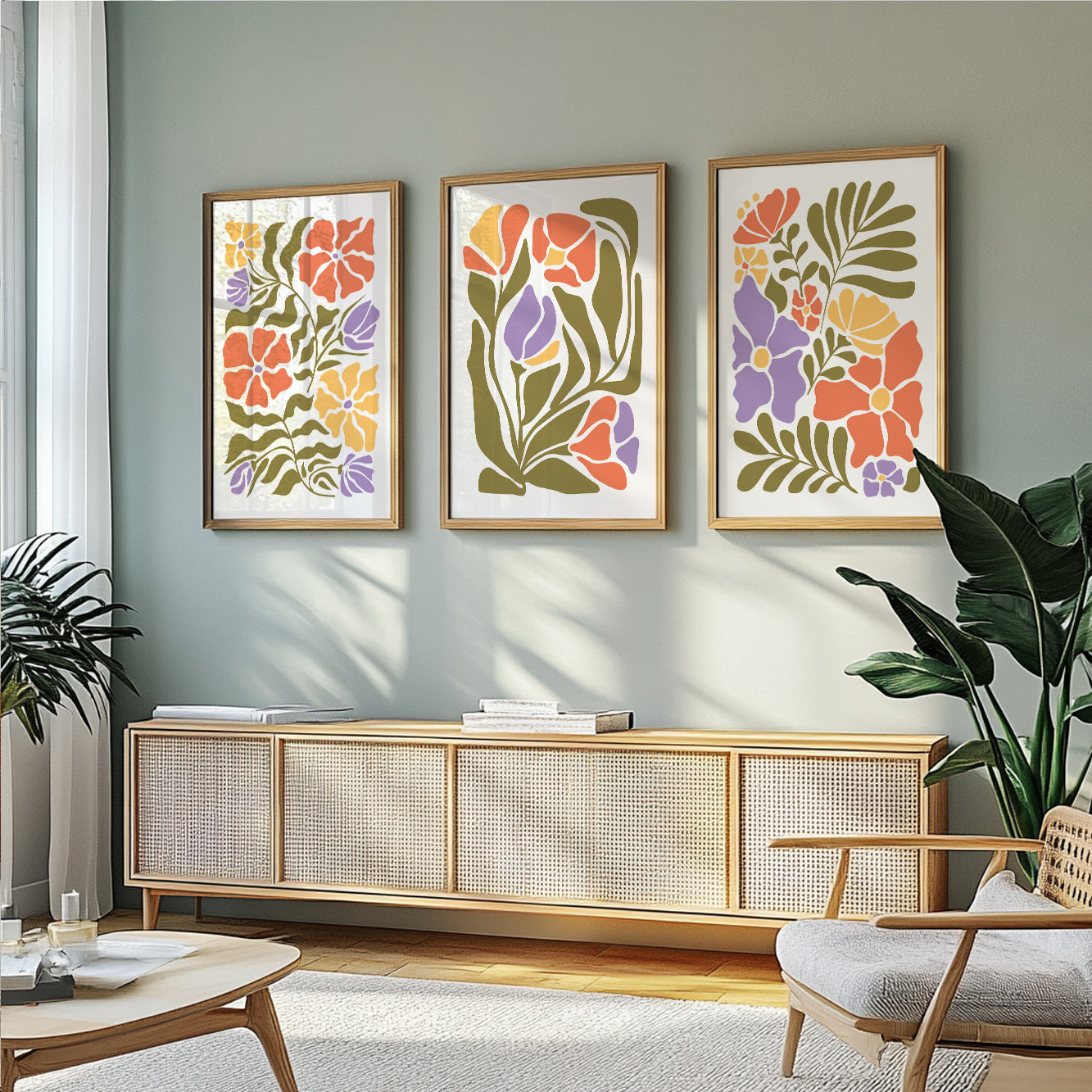 Colorful minimalist botanical mid century gallery wall set