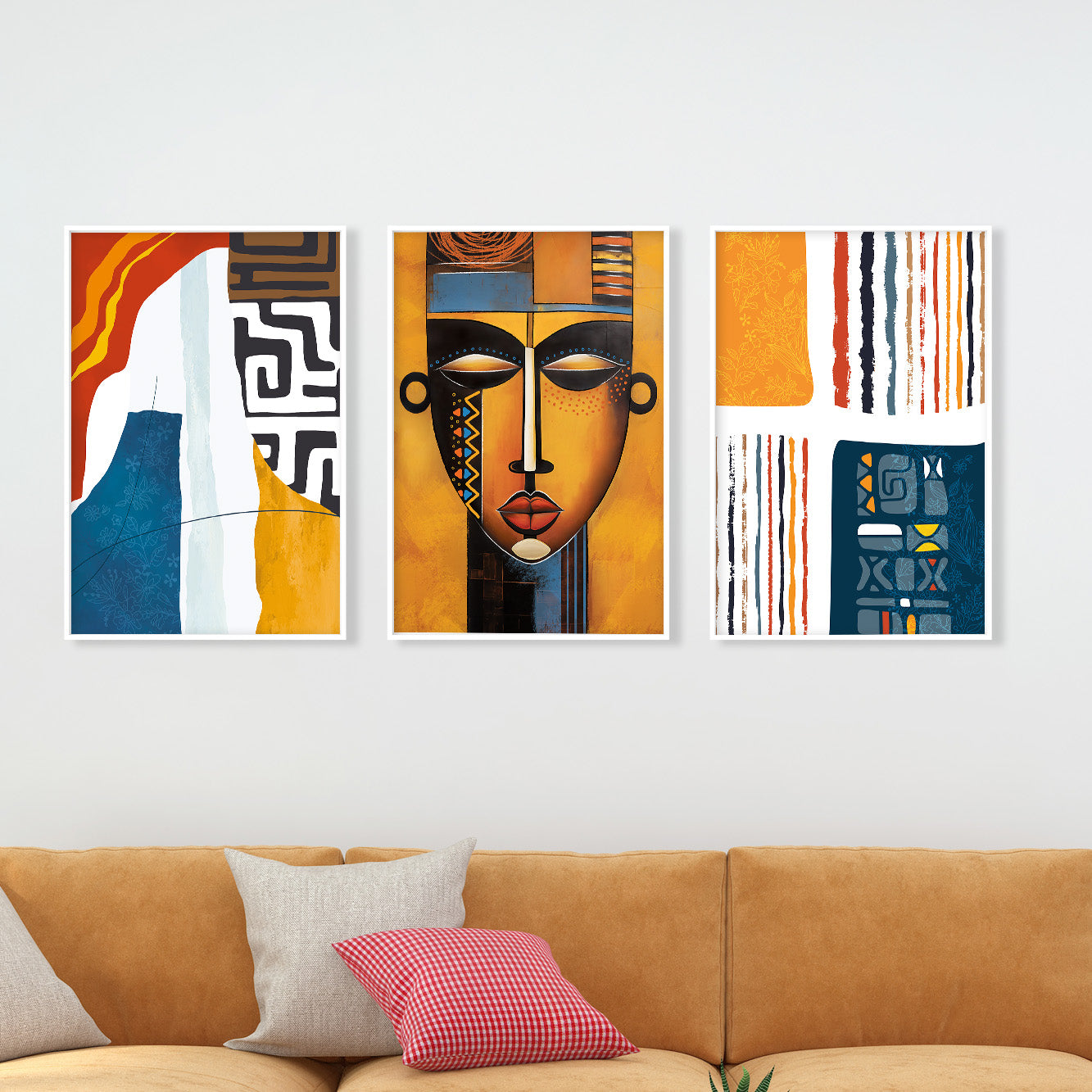 Abstract African American art set of 3 prints, colorful modern ethnic wall art for above bed or hallway