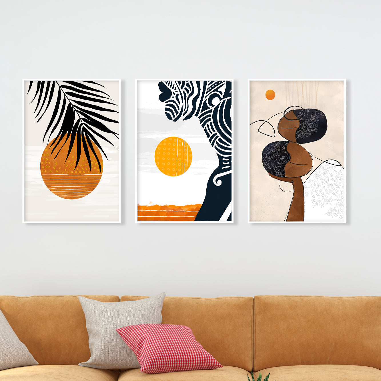 Modern African American art set of 3 prints – colorful abstract black woman portrait, aesthetic minimalist room decor