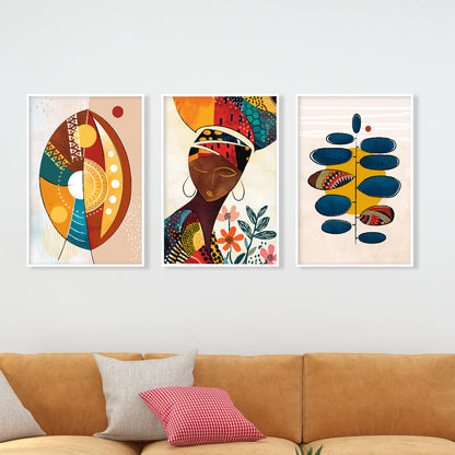 Contemporary Minimalist African Art Set of 3 – Colorful Abstract Wall Decor for Modern Interiors