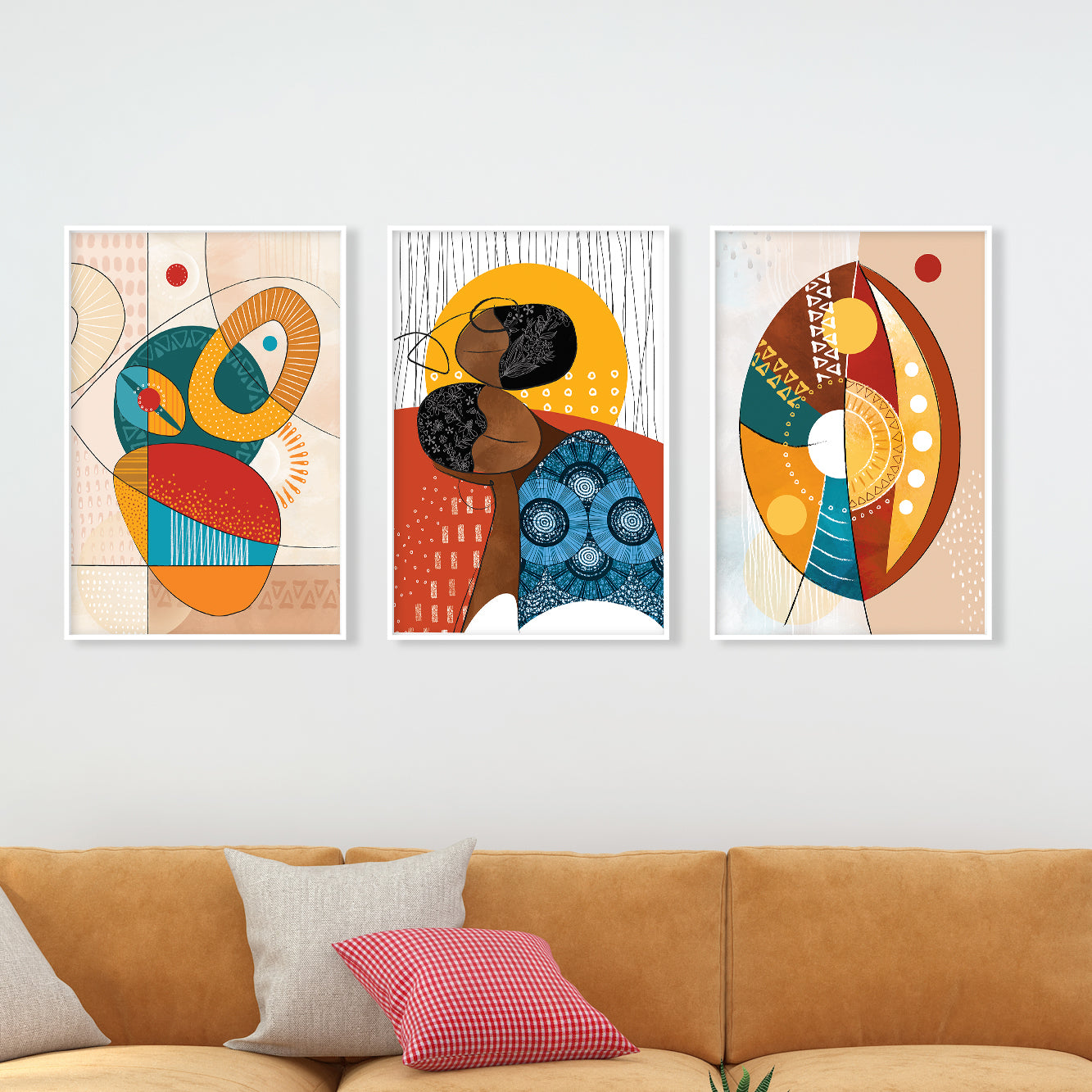 Set of 3 contemporary African American woman prints, colorful abstract ethnic art for gallery wall decor