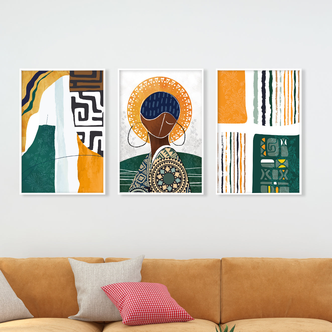 Set of 3 modern African American wall prints, abstract black woman art for stylish home decor