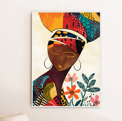 Abstract African female poster – elegant minimalist black woman portrait for gallery wall