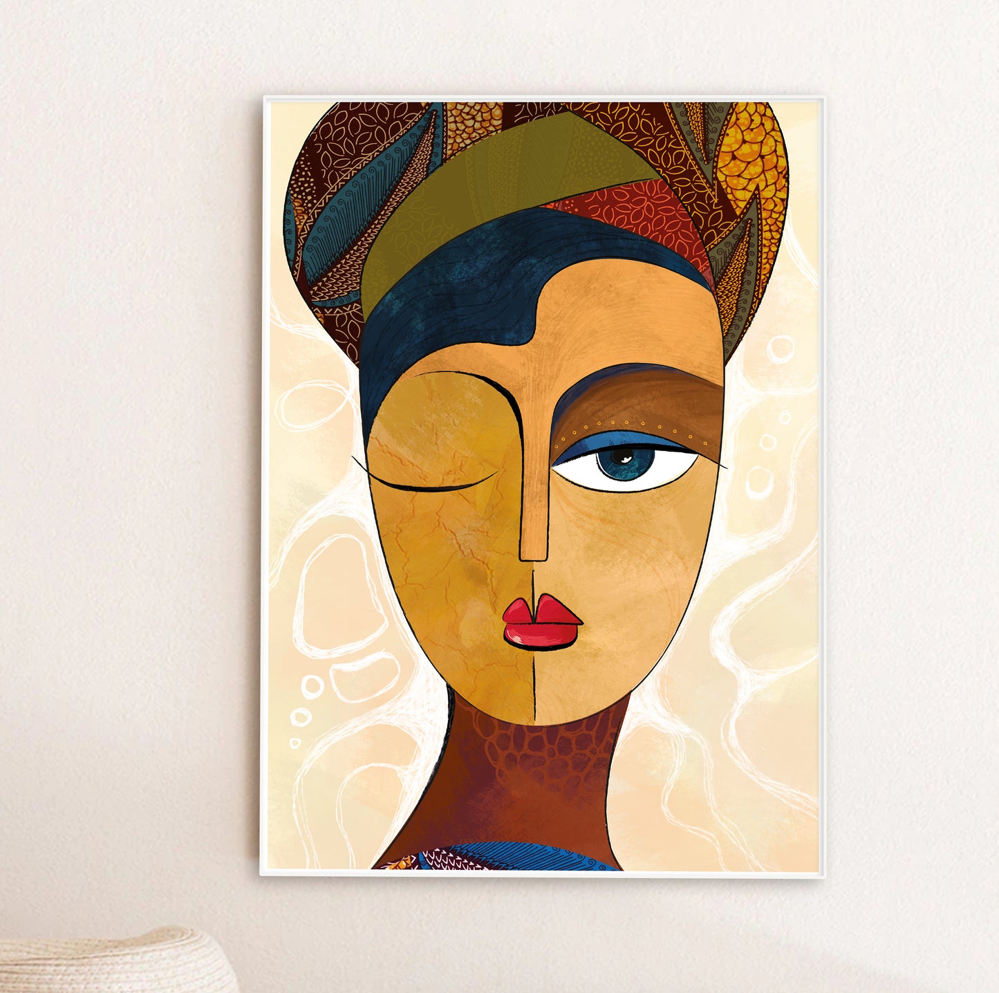 Contemporary African wall art – black woman portrait, modern abstract African art painting, minimalist poster for room decor