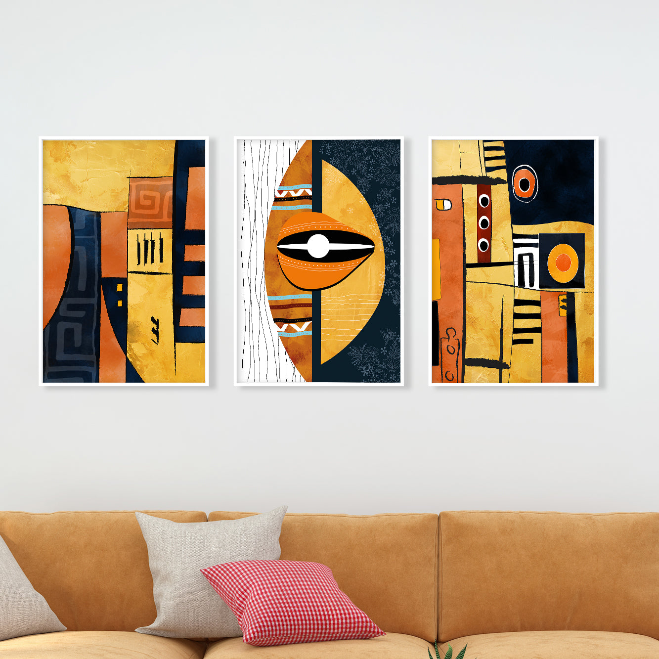 Ethnic gallery wall set of 3, modern African American abstract art prints for home decor