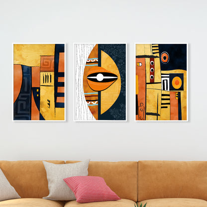 Ethnic gallery wall set of 3, modern African American abstract art prints for home decor