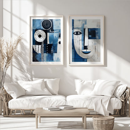 Set of 2 Navy Blue African American Art – Minimalist Male Portraits