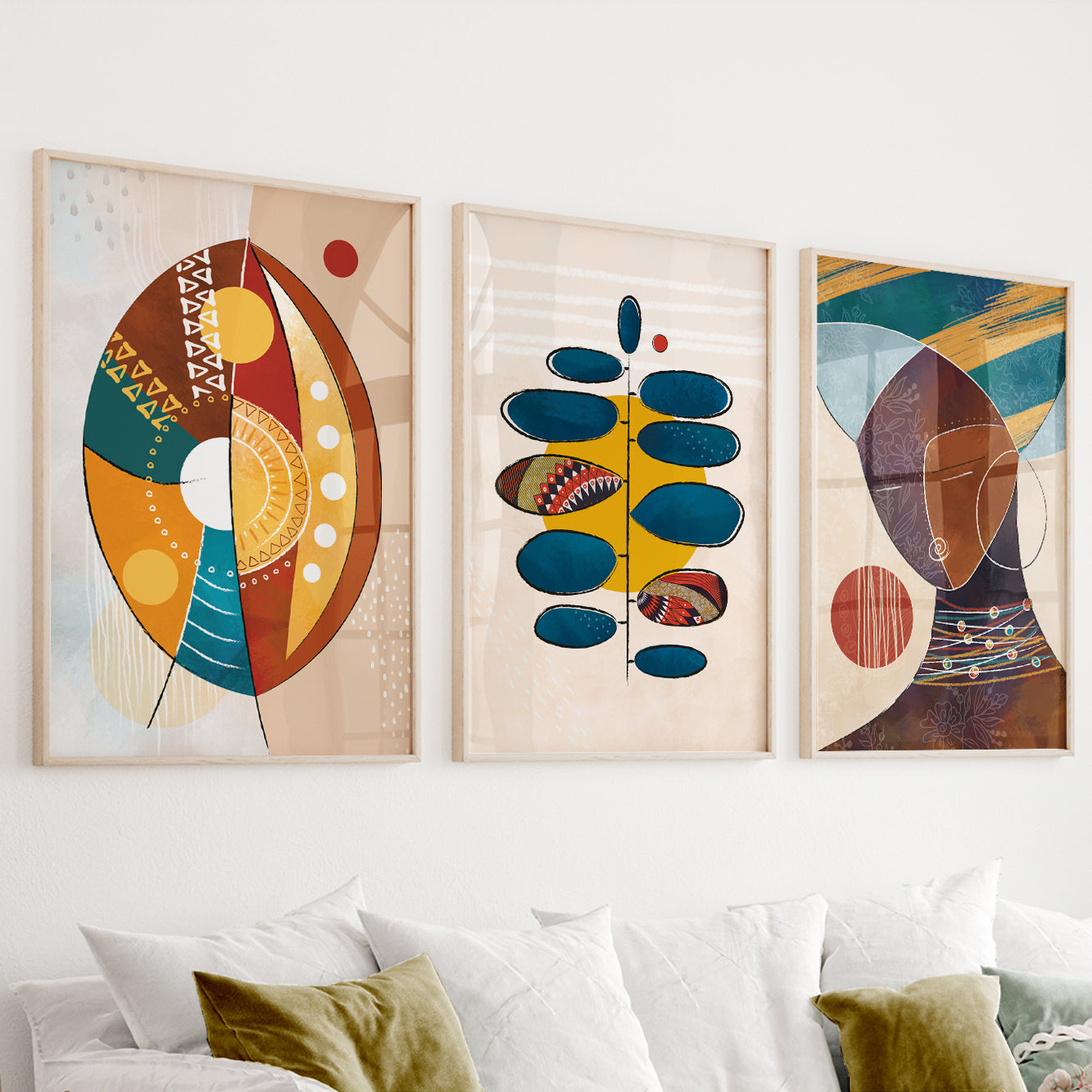 Modern Colorful African Art Set of 3 Prints: Abstract Black Woman Gallery, Minimalist Above Bed Decor