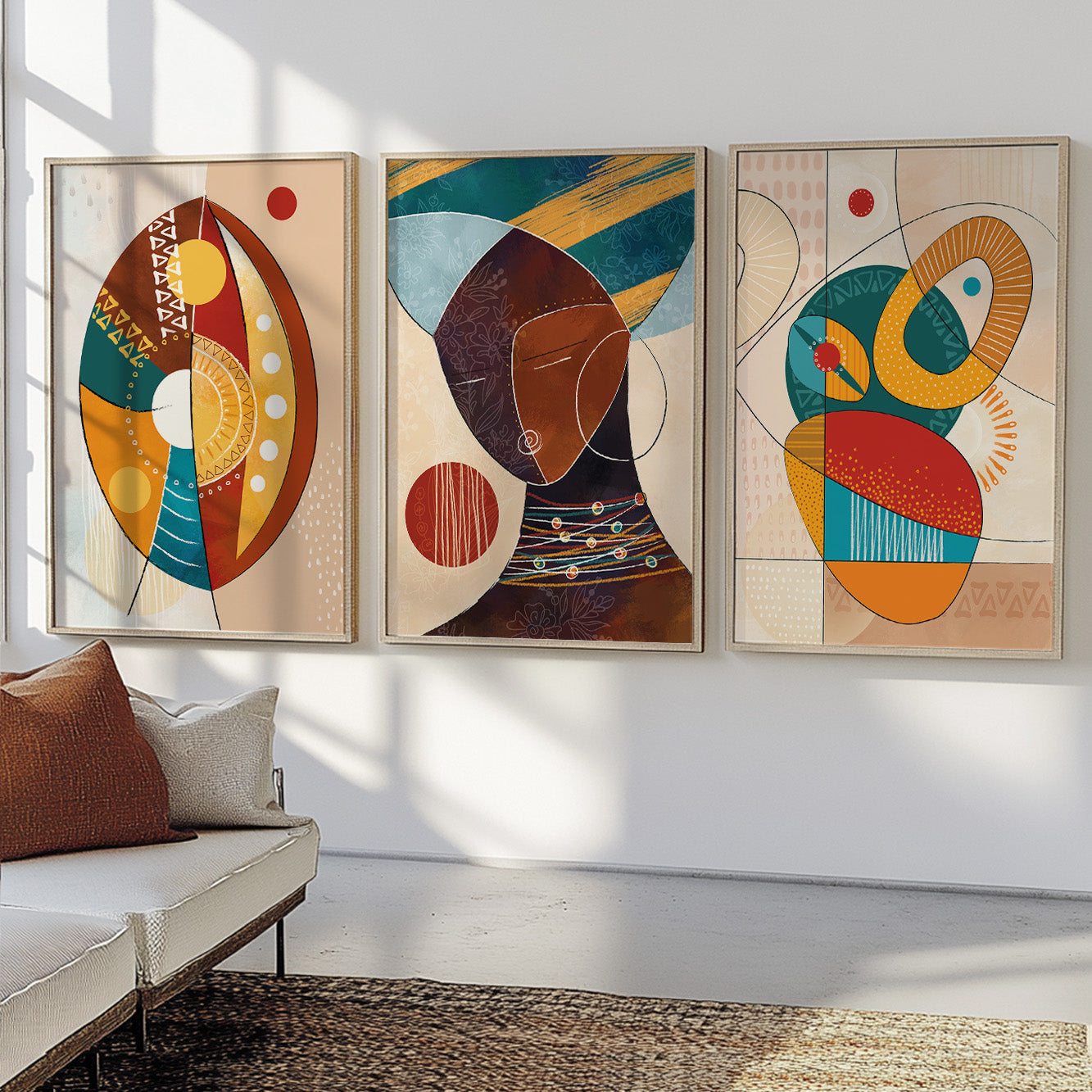 Contemporary African wall art set of 3, vibrant black women prints for stylish bedroom decor