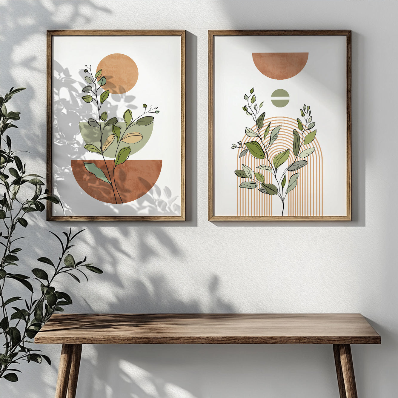 Terracotta beige boho print set of 3, Modern abstract neutral wall art posters, Pastel nordic prints, boho botanical above bed decor