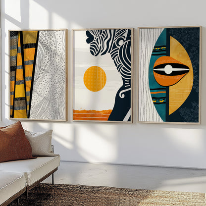 Abstract African American wall art set, black woman portrait prints for sophisticated home decor