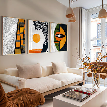 Colorful modern African art set, 3 abstract prints of black women for contemporary home decor