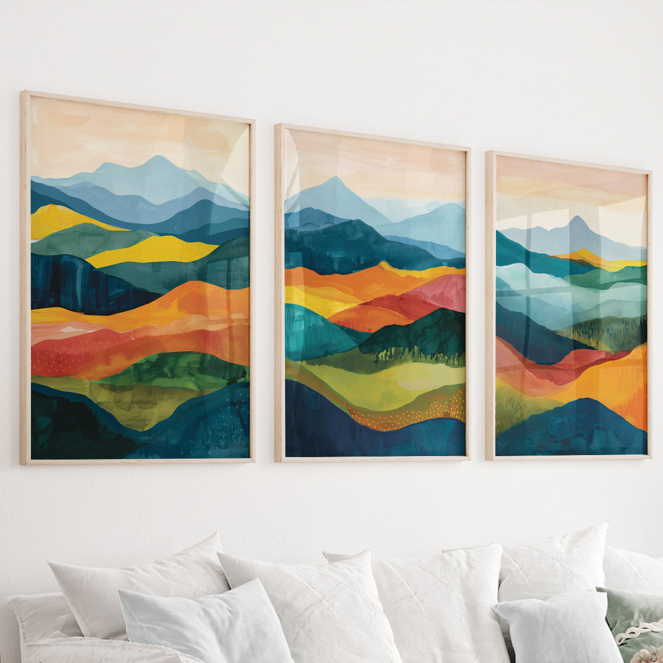 Minimalist Abstract Mountain Prints – Modern Colorful Wall Art (Set of 3)