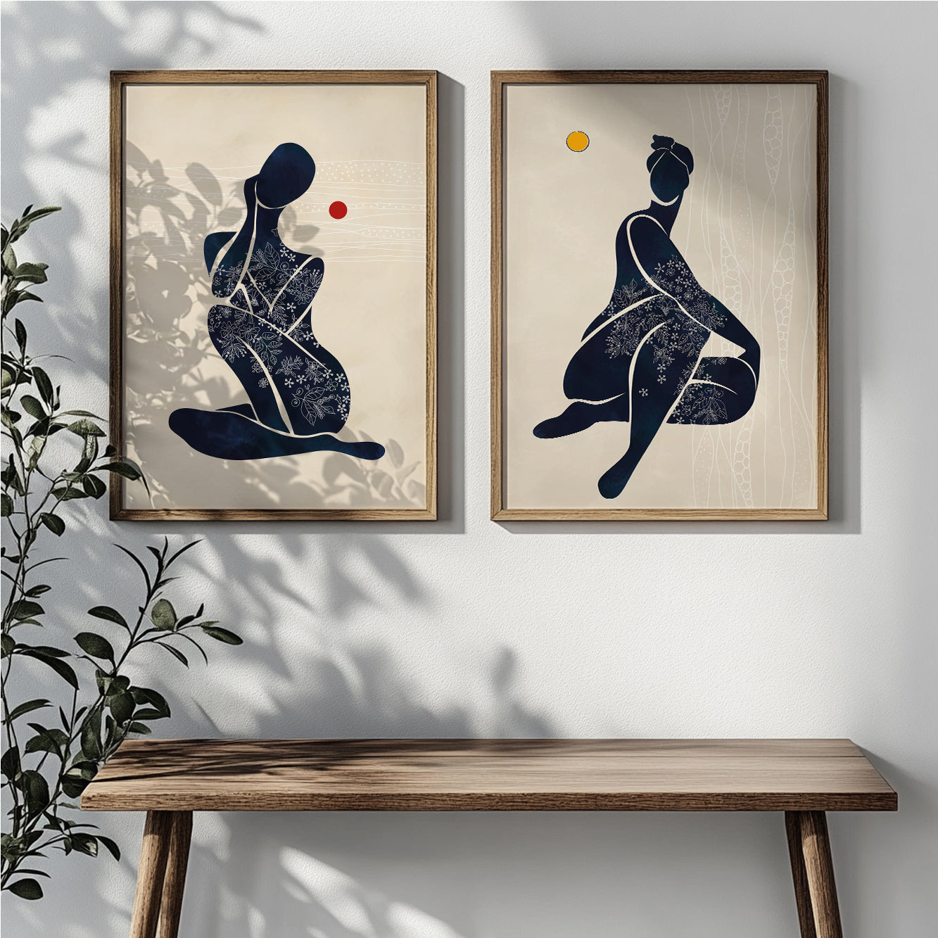 Contemporary black woman art print set – 2-piece minimalist African American wall decor for bedroom or office