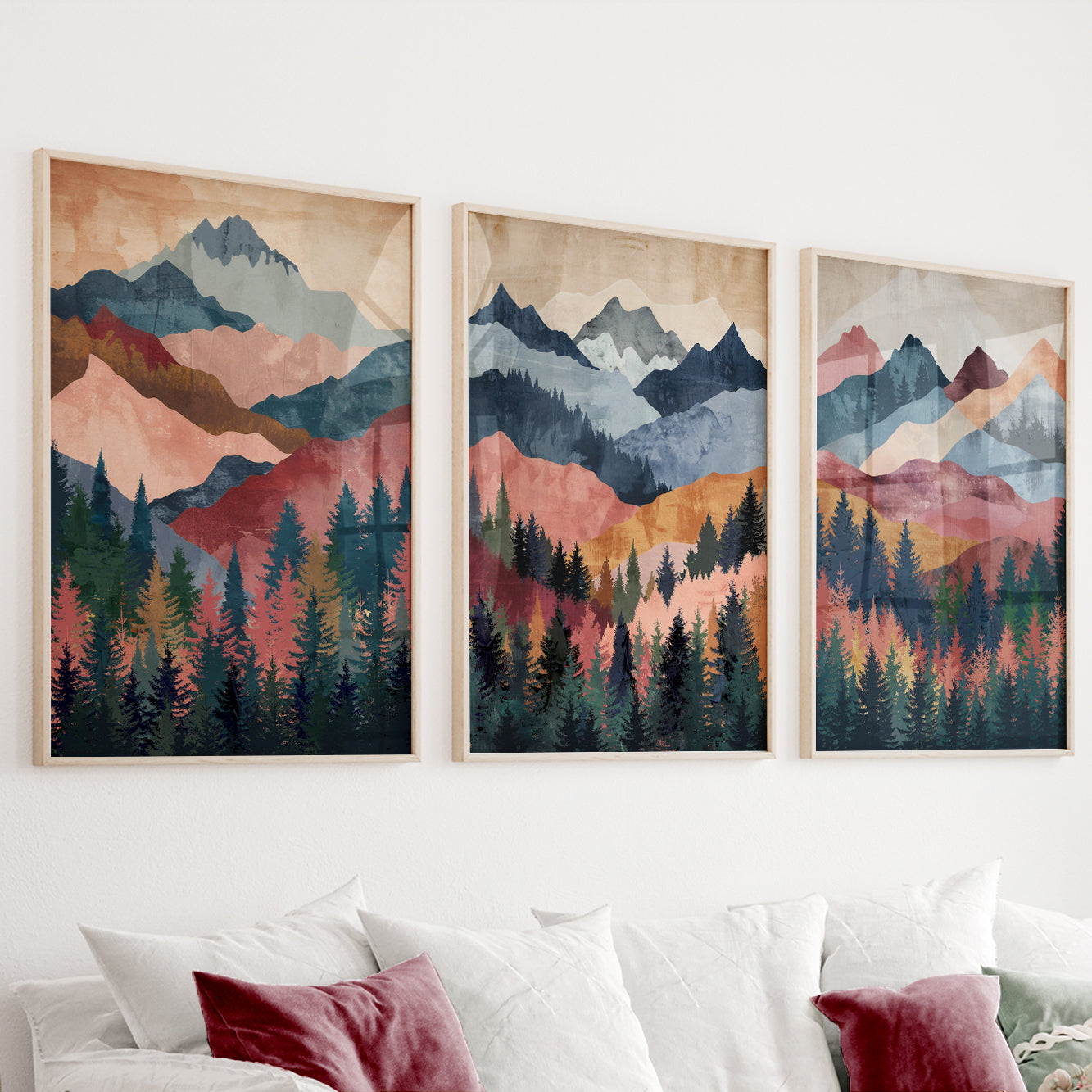 Colorful Mountain Wall Art Set of 3 – Nature Boho Gallery Prints