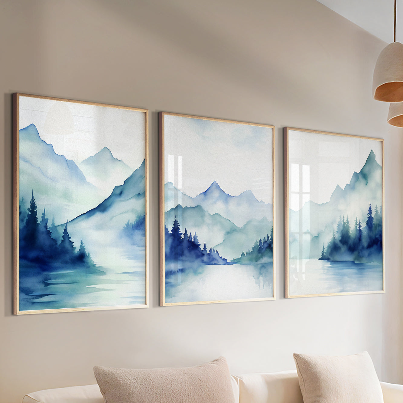 Set of 3 Nordic Abstract Mountain Prints – Modern Minimalist Wall Art