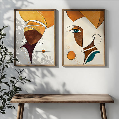 Contemporary African American art set, 2 abstract black woman portraits and minimalist girl faces