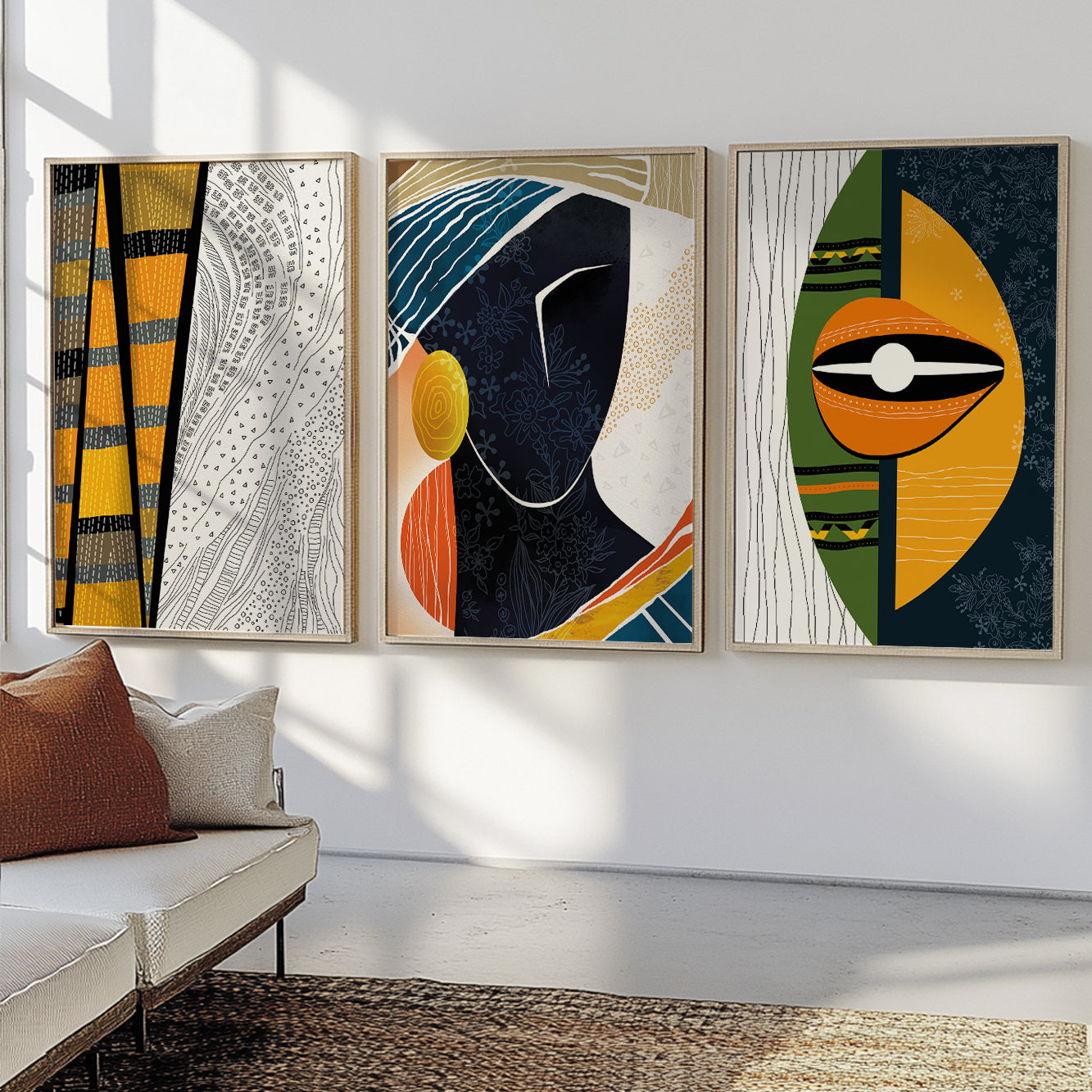 Abstract African American art prints – modern colorful black woman portrait set for aesthetic wall decor