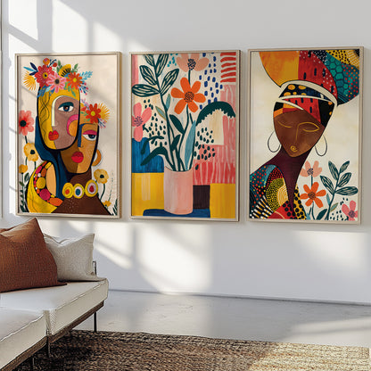 Set of 3 colorful boho African prints, modern ethnic posters for stylish bedroom and wall decor