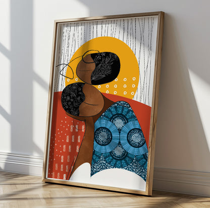 Abstract tribal black women  colorful figures, bright modern African American art.